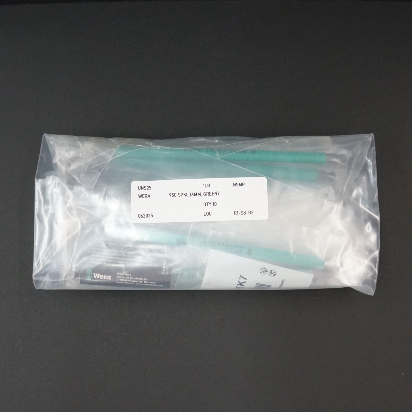 Wera 950 SPKL Ball End Hex Key, 6mm L-Key, Green (QTY 10)