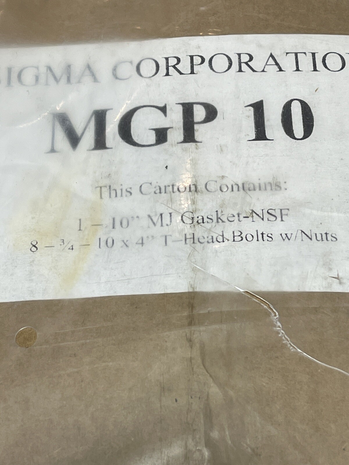 SIGMA CORPORATION MGP10 10 in Gasket 3/4 in X 4 in Head Bolt Rubber Mechanical