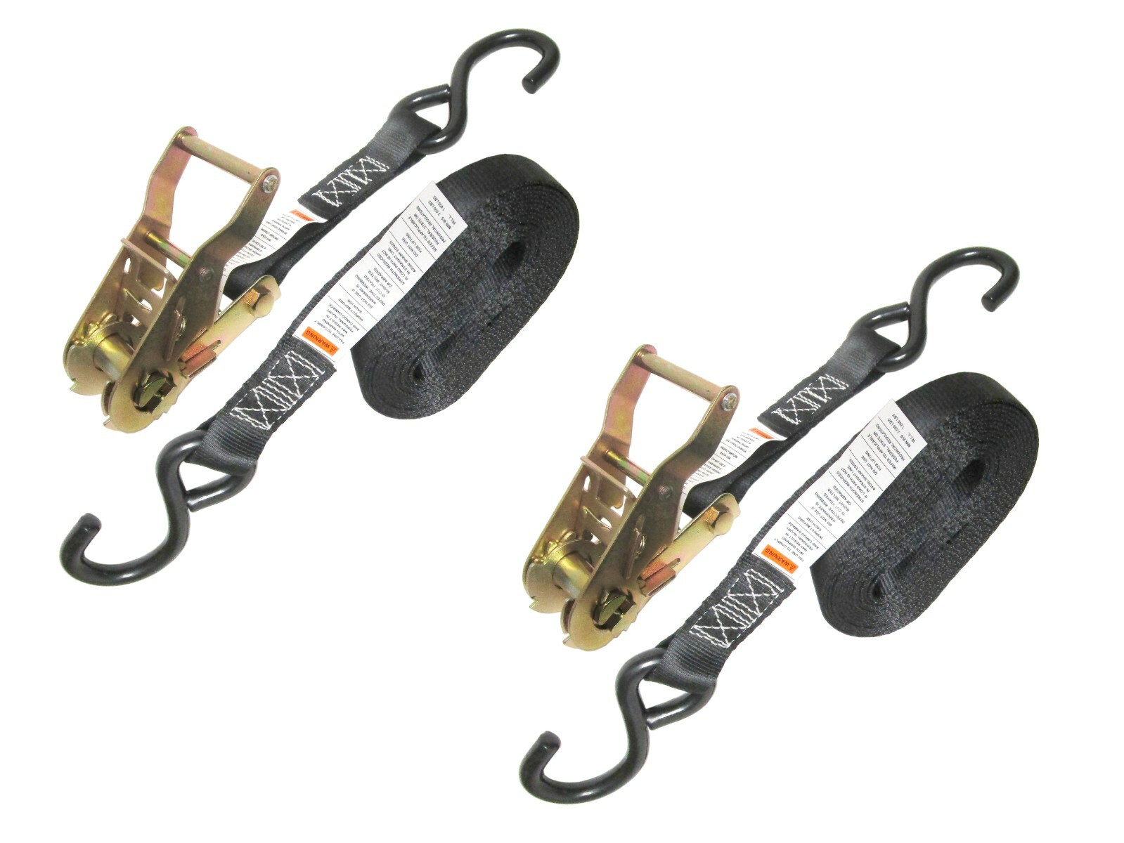 1″ x 12′ Black Heavy Duty Ratchet Tie Down Straps Vinyl S Hooks (2 Pack)