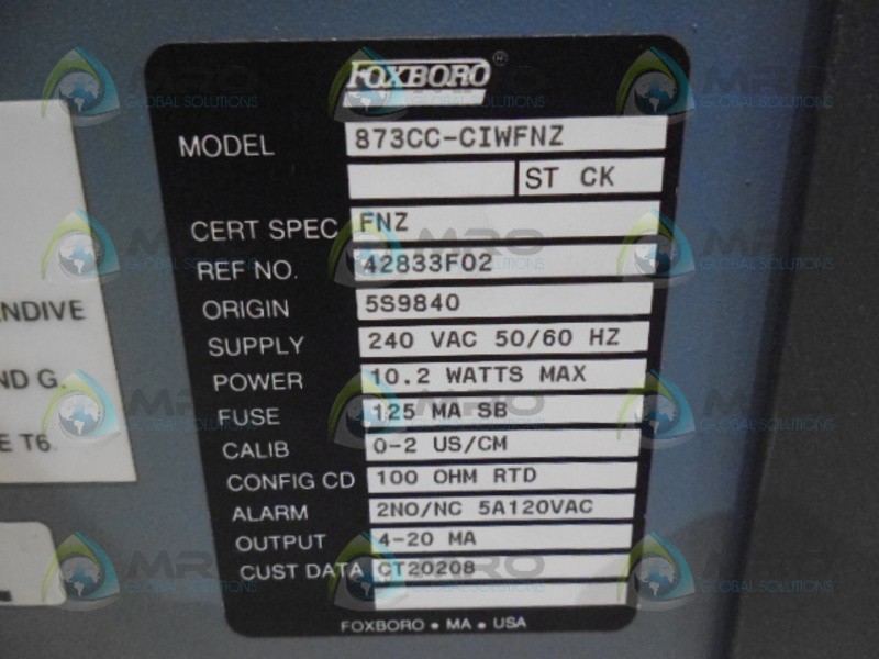 FOXBORO 873CC-CIWFNZ ST CK CONTACTING CONDUCTIVITY ANALIZER NSNP