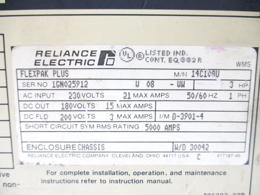 RELIANCE ELECTRIC 14C108U 230VAC 21A UNMP