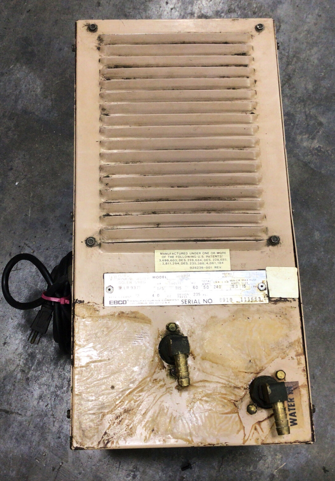 EBCO DRINKING WATER COOLER REFRIGERANT UNIT DP5P-1 CNC FADAL HT MILL #58C69PR4