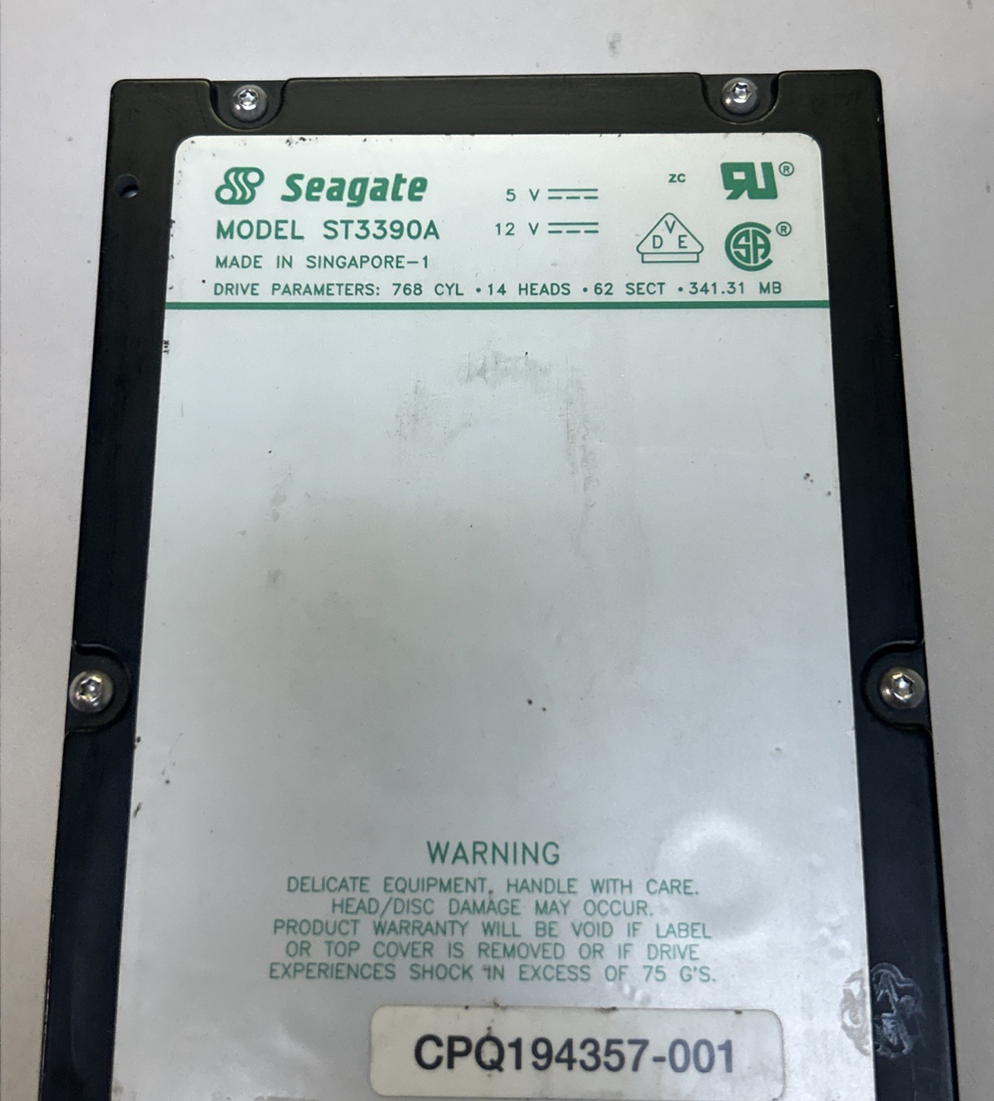 SEAGATE,ST3390A,HARD DRIVE 341.31MB