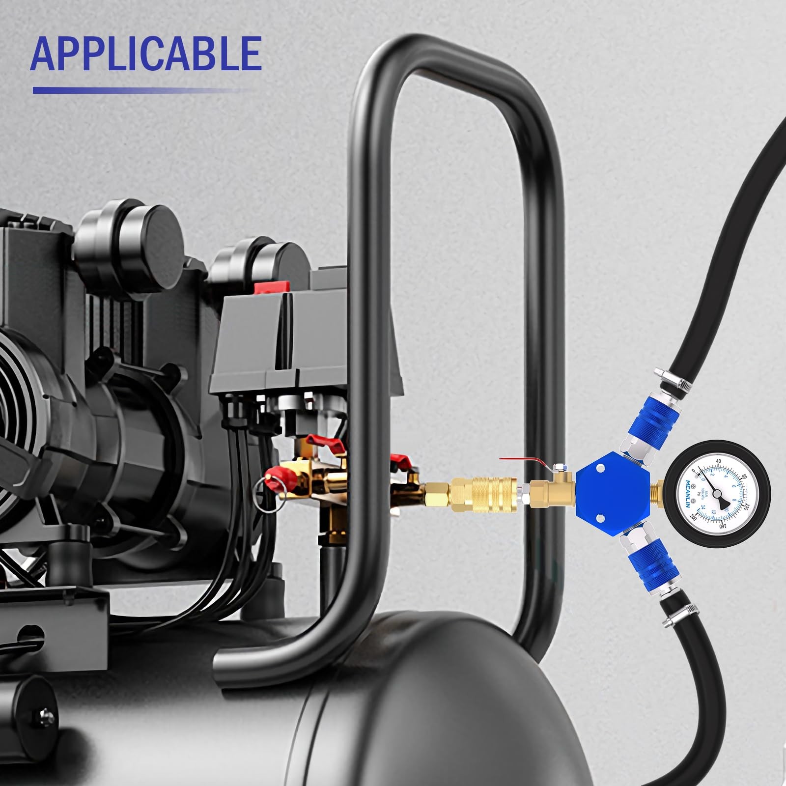 3Way Air Manifold 200 PSI Pressure Gauge Air Compressor Hose Splitter Box New