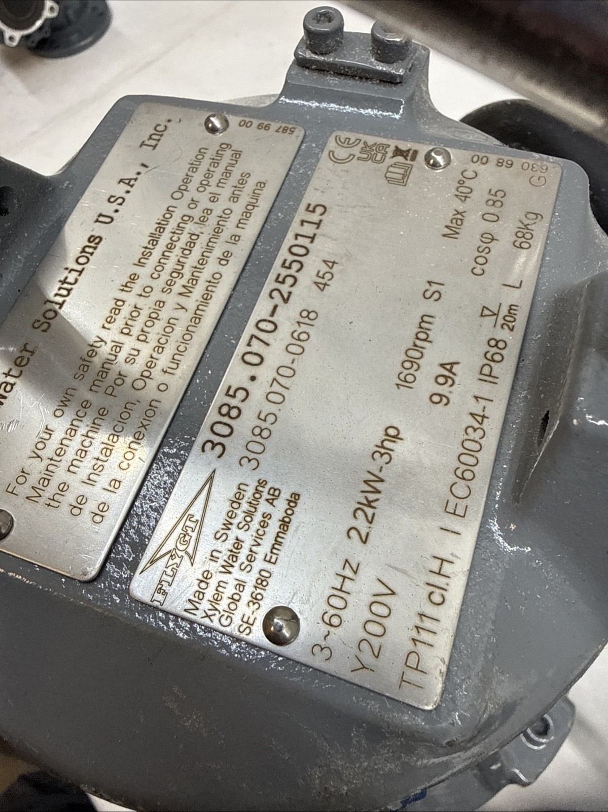 FLYGT Xylem Pump 3085.070-2550115 2.2kw-3hp Open Box