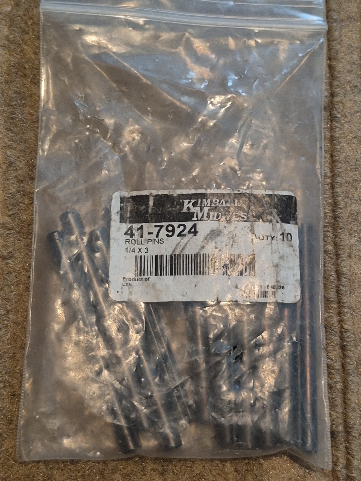 41-7924 Kimball Midwest 1/4″ X 3″ Roll Pins Pack Of 10