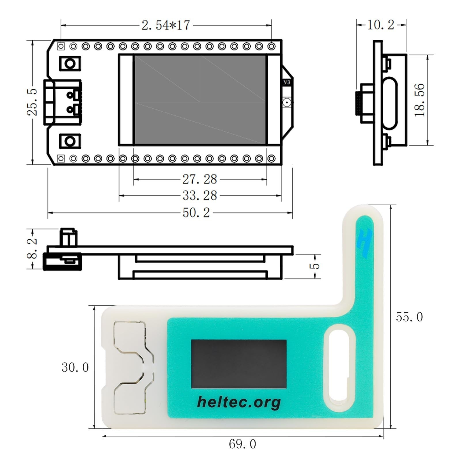 2 Set ESP32 LoRa V3 Development Board with 915 MHz Antenna and Case Integrate…