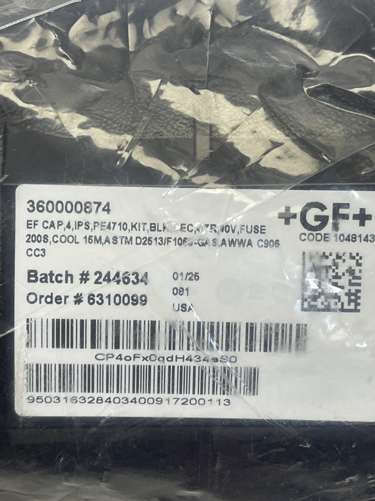 GF+ CENTRAL ELECTROFUSION EF CAP 4 IPS PE4710 KIT 4.7R 40V