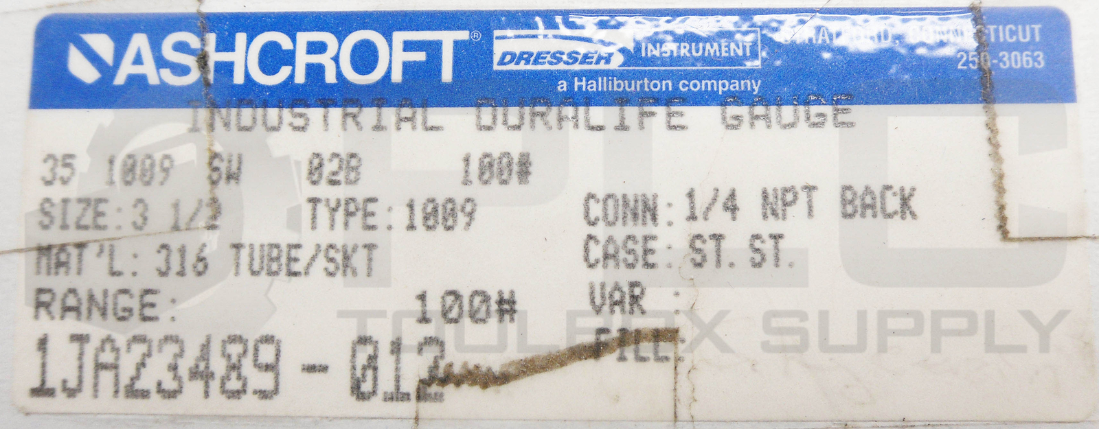 NEW ASHCROFT 35-1009SW02B-100# INDUSTRIAL DURALIFE GAUGE 3-1/2″ 1/4″NPT 0-100PSI