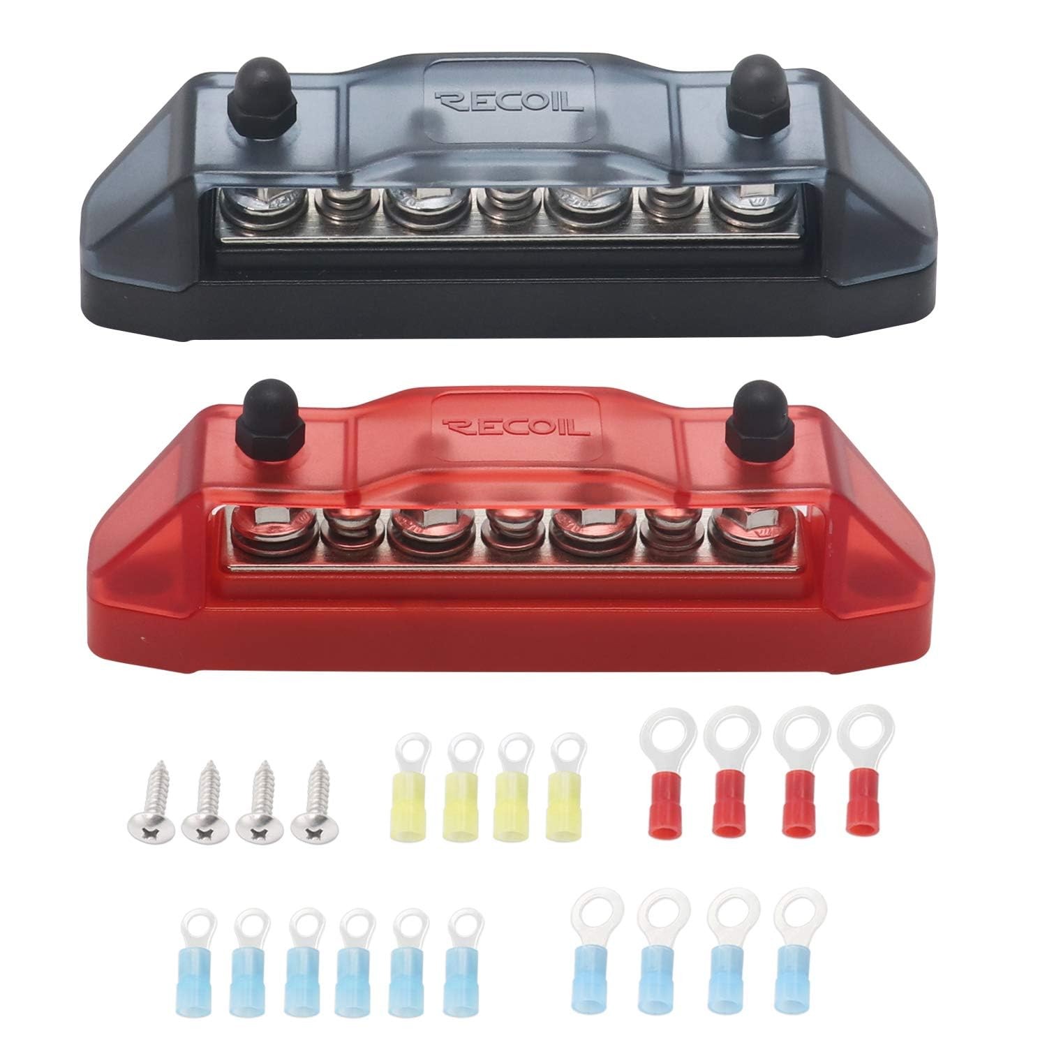 Recoil BBS43-P Bus Bar 4 x M5 Studs 3 Screw Terminals Power Red+Black