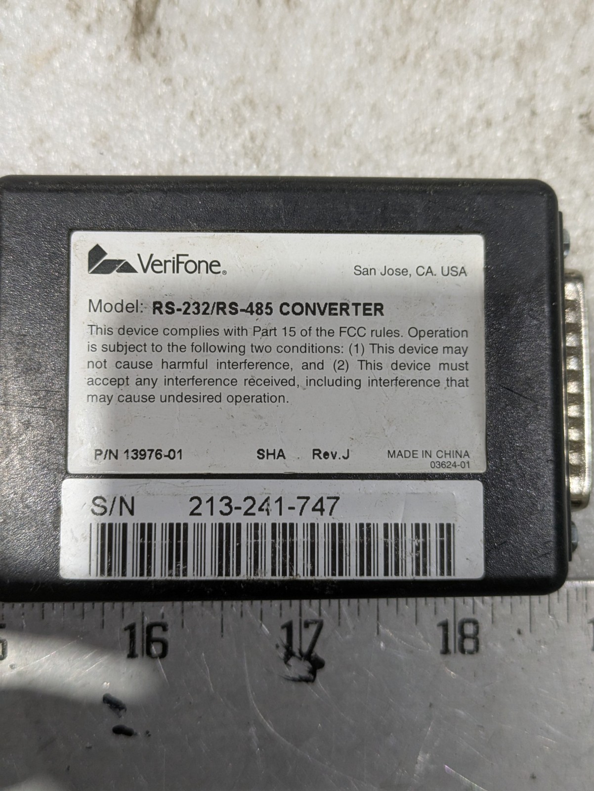 VERIFONE RS-232/RS-485 CONVERTER 13975-01 REV J