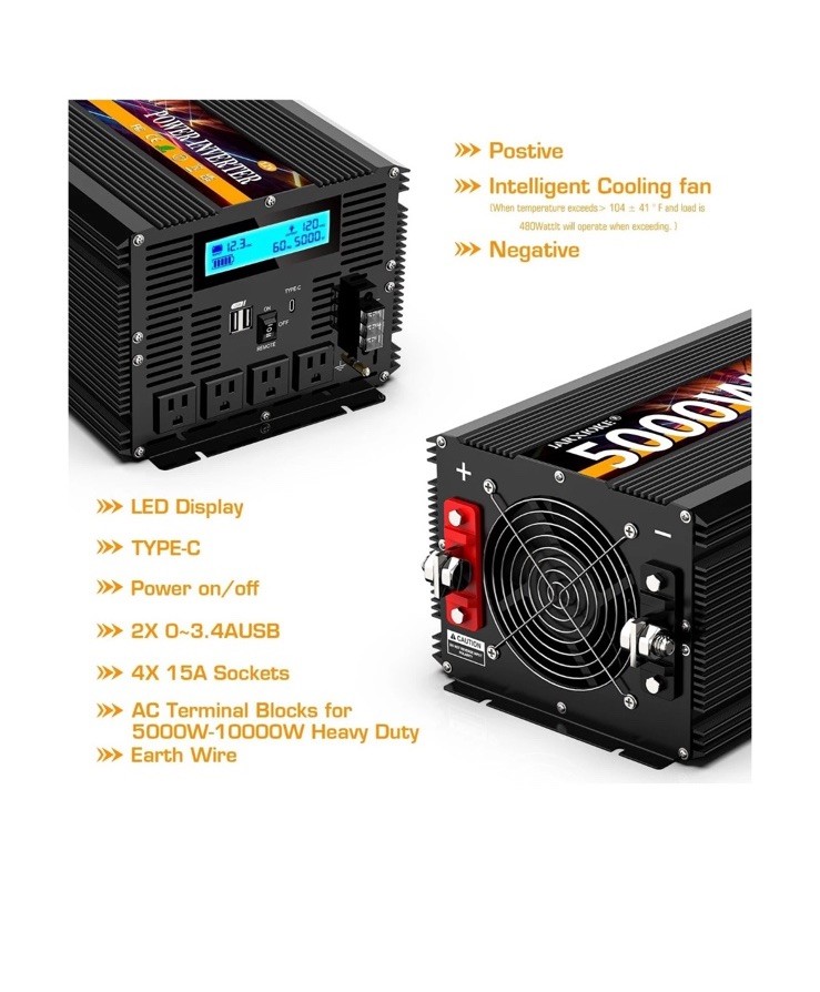 5000 Watt Power Inverter 12V DC to 110V 120V Converter for Family RV Off Grid…