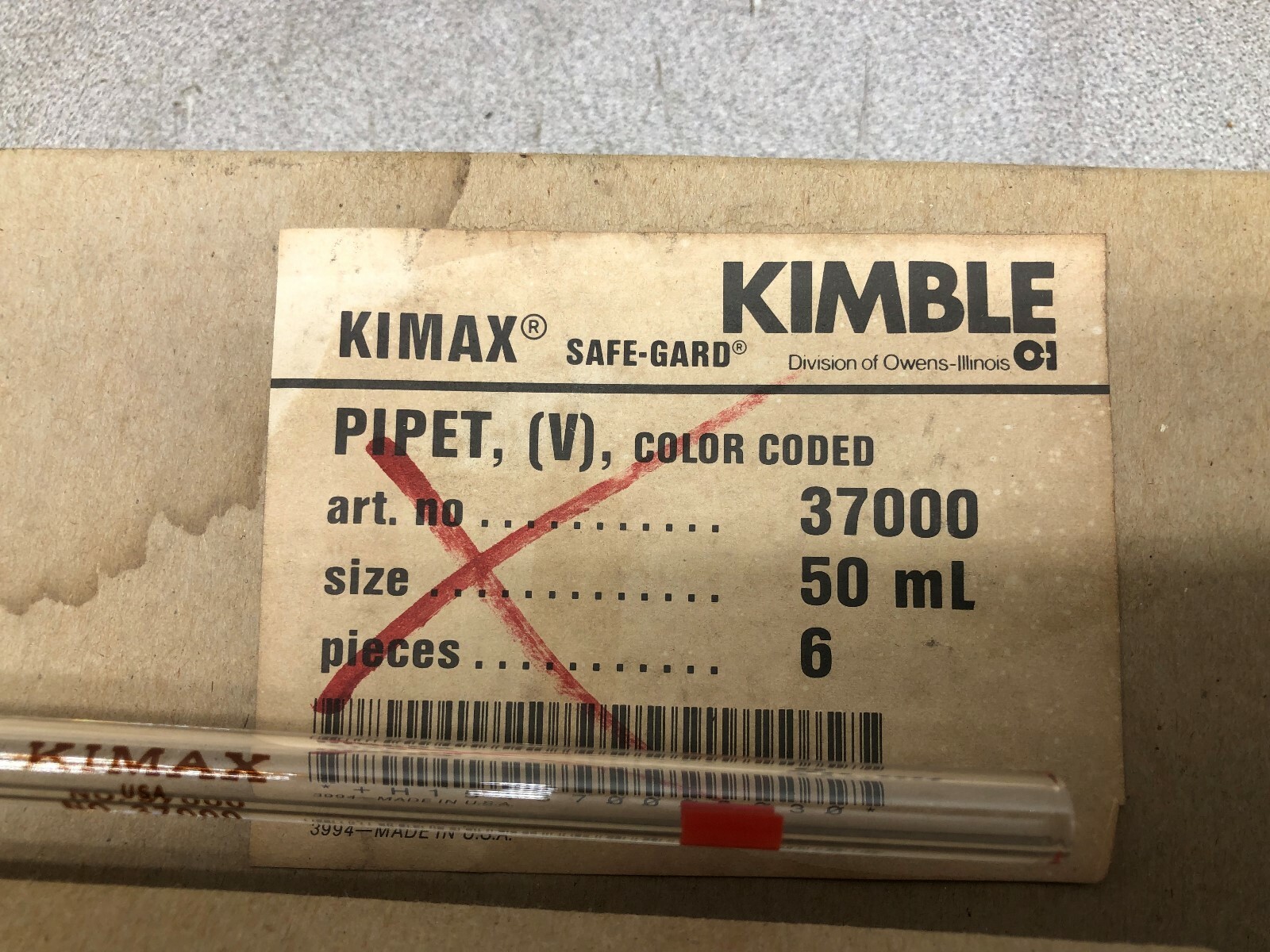 NEW IN BOX OF 4 KIMBLE SAFE-GUARD 50 ML PIPET 37000