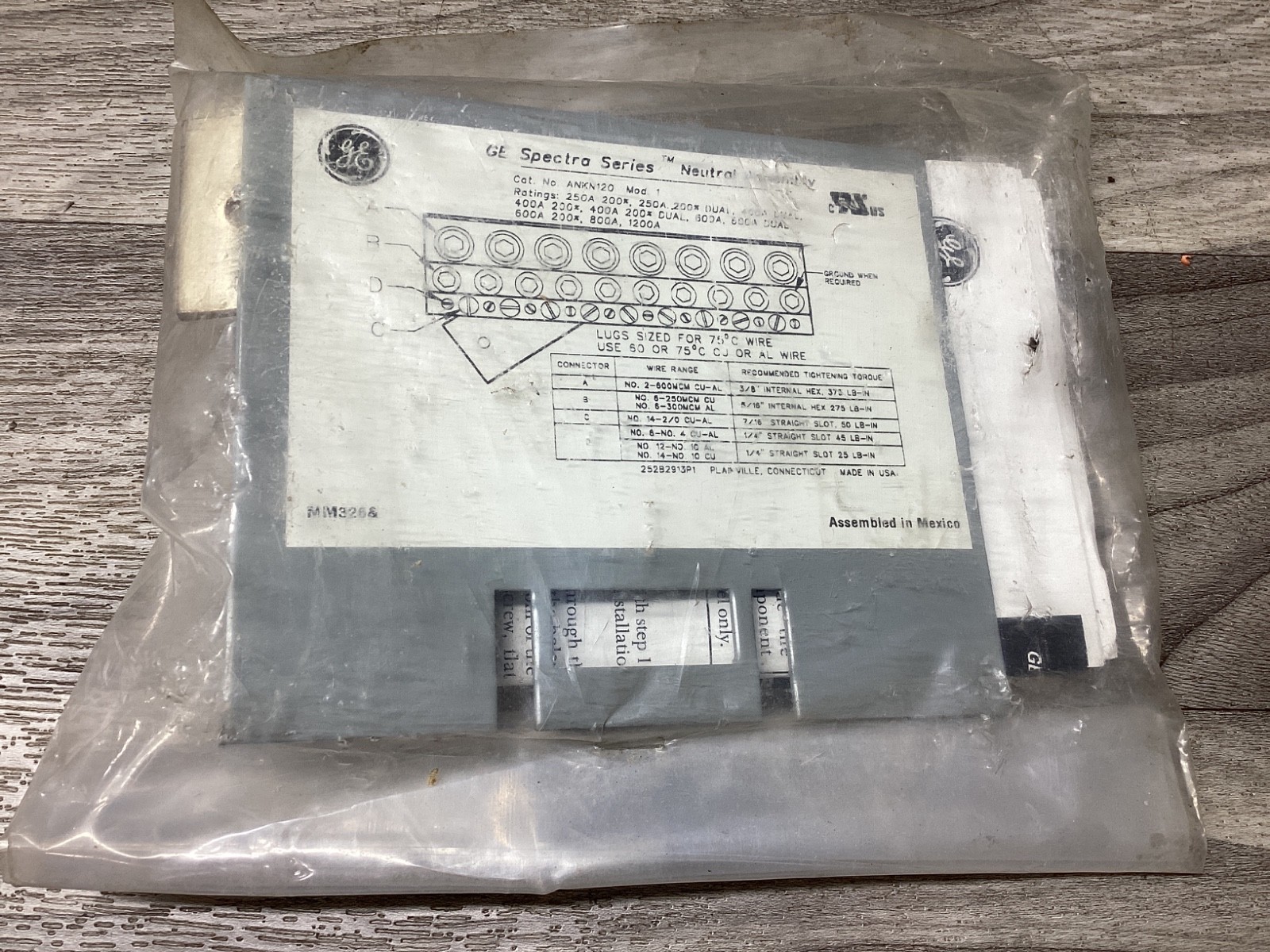 General Electric (GE) Spectra Series ANKN120 Neutral Assembly Kit 138N21*SI