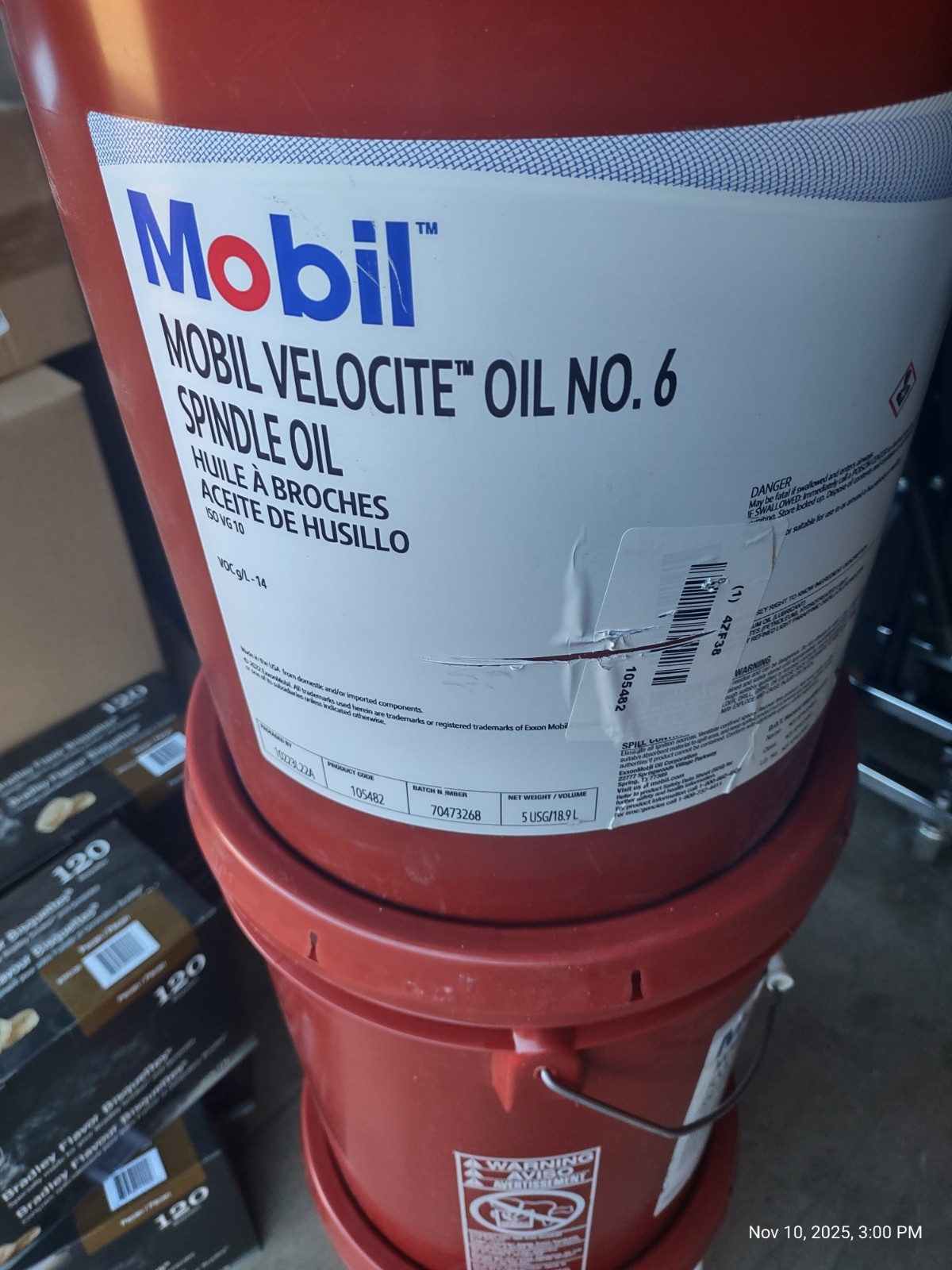 MOBIL VELOCITE NO. 6 Spindle Oil Rust and Corrosion Protection 5gal Pail NO SHIP