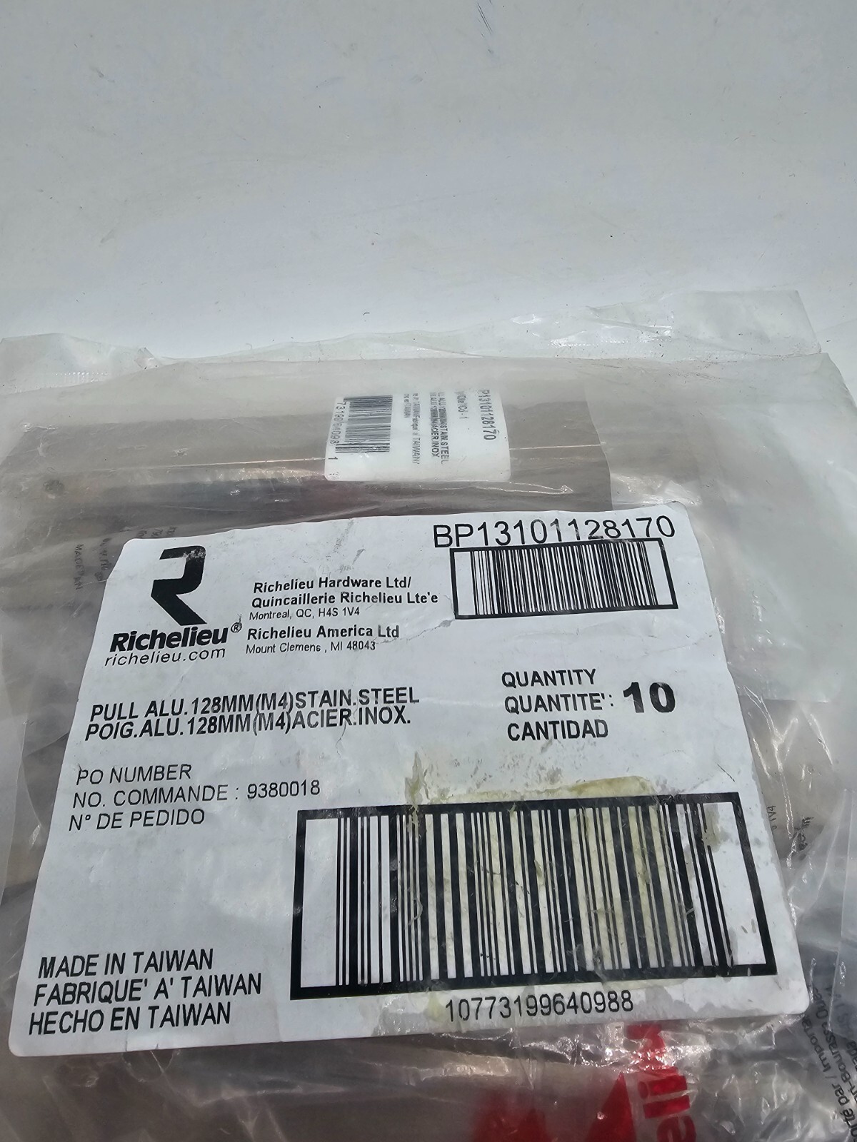 (QTY 10) Richelieu Contemporary Metal Pull 128mm Stainless Steel BP13101128170