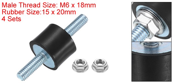 4Pcs M6 x 18mm Rubber Mounts 20 x 15mm Rubber Vibration Isolator with Nuts
