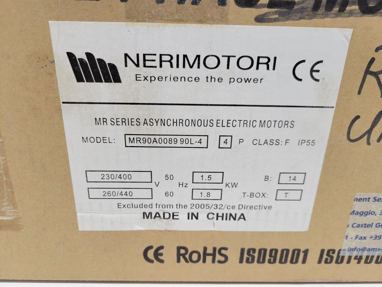 NEW OLD STOCK! NERI-MOTORI 1.5/1.8kW 2/2.4HP MOTOR MR90A0089-90L-4