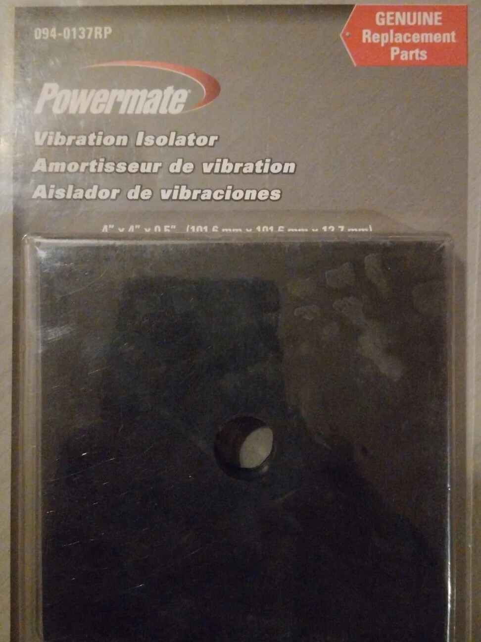 Powermate 094-0137Rp Vibration Isolator, 4″ X 4″ X 1/2″