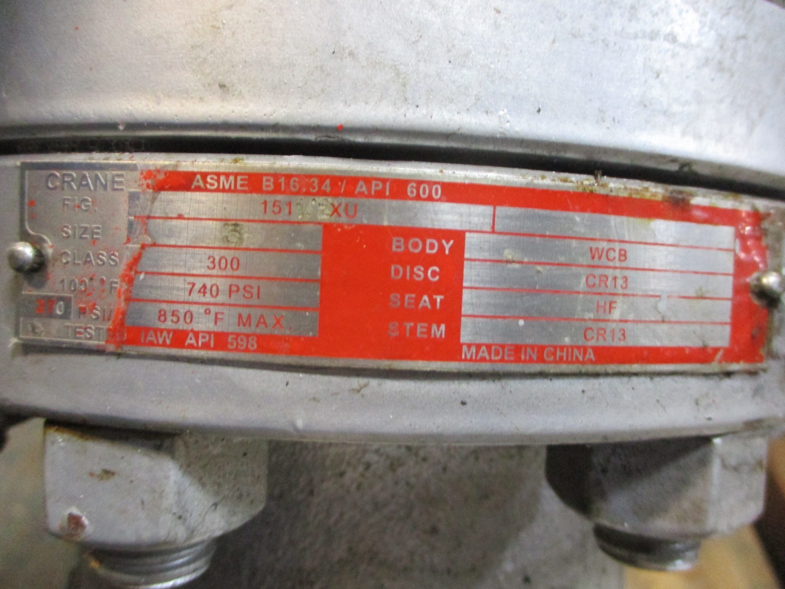 Crane Size 3 Valve ASME B16.34/API600 FIG. 151 1/2 XU Class 300 53452AES
