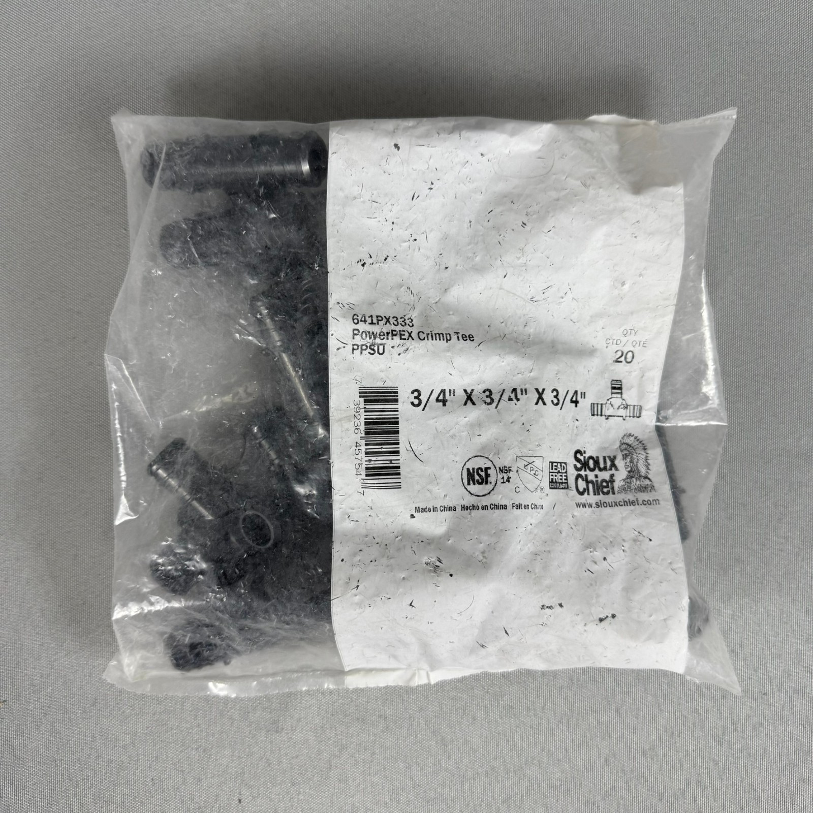 Sioux Chief 641PX333 20pcs PowerPEX 3/4 x 3/4 x 3/4 Polymer Crimp Tee