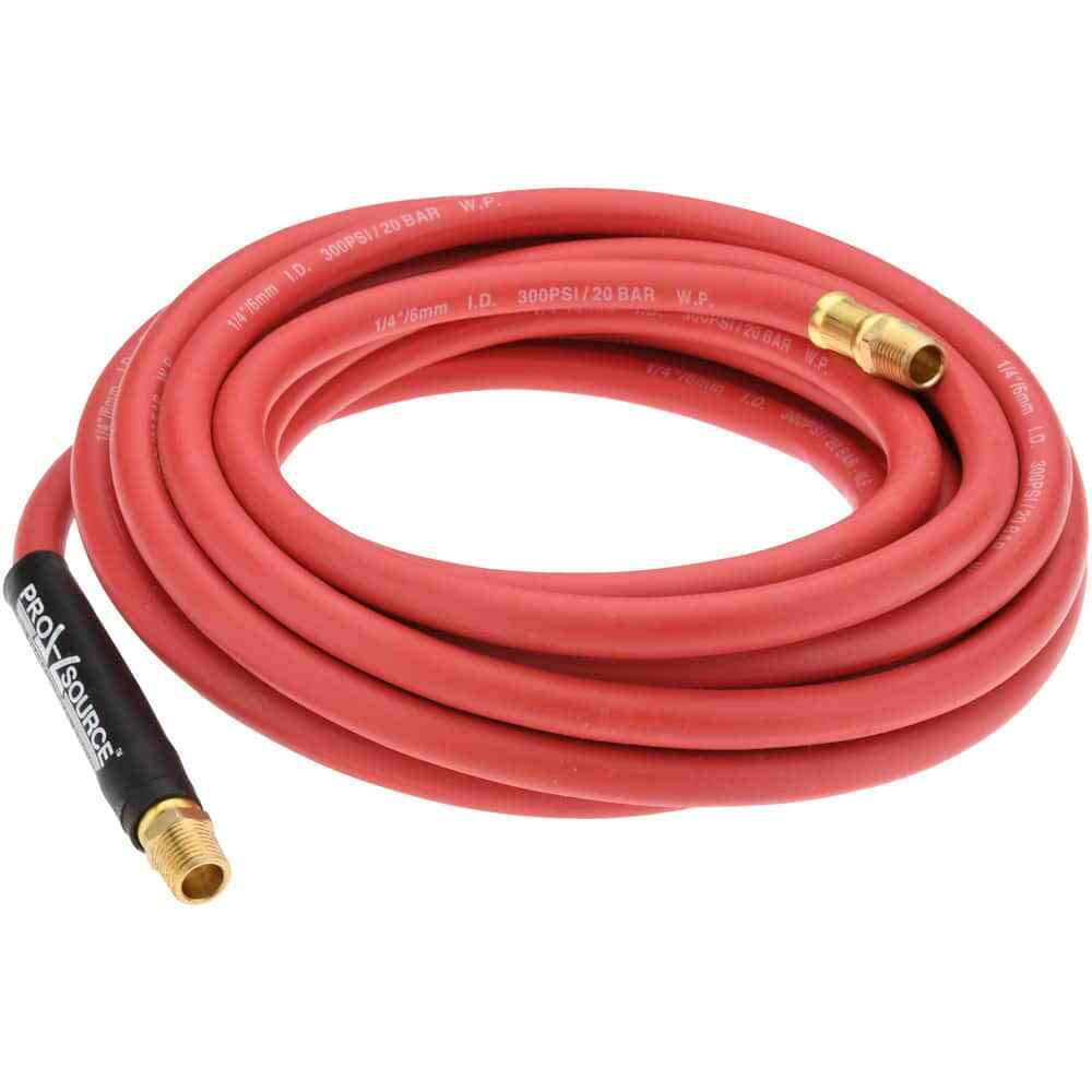 PRO SOURCE Red Rubber Air Hose: 1/4″ ID, 1/4″ MNPT Fittings, 25 Feet Long
