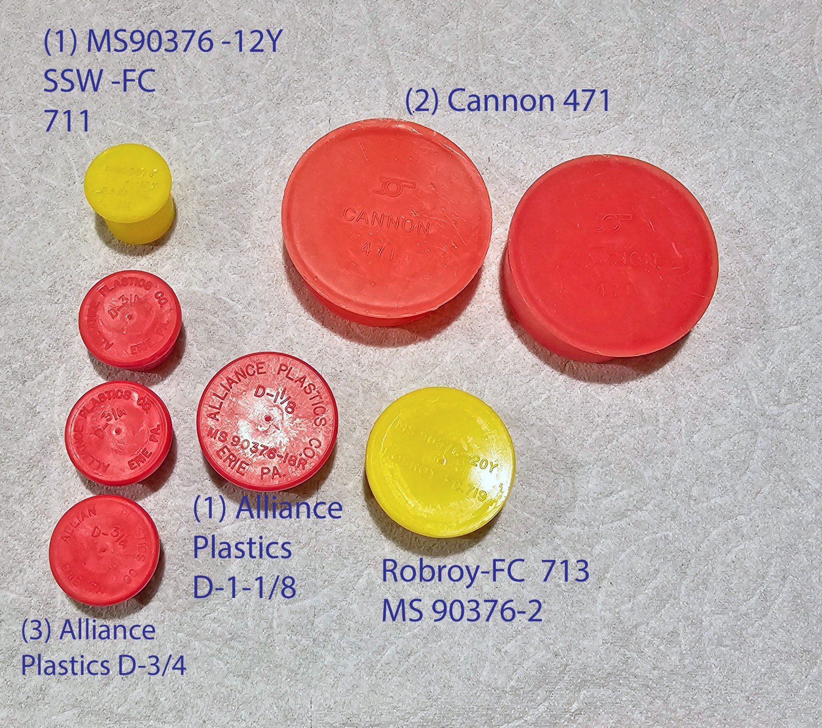 Lot of 36 Caplugs + 8 Other Brand Caps – Mixed Sizes