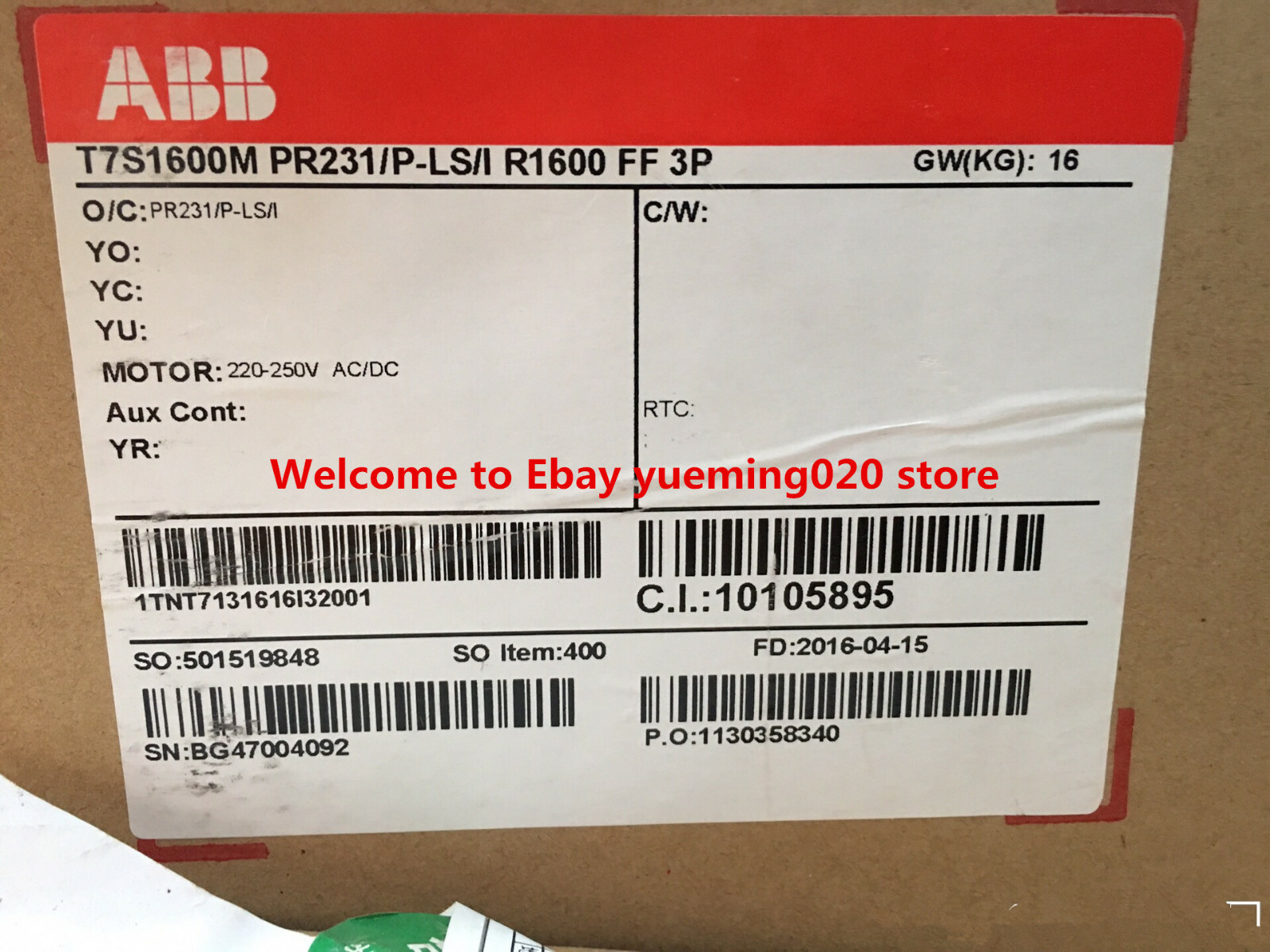 ABB T7S1600M PR231/P-LS/I 3P 1600A 1TNT7131616I32001 Breaker