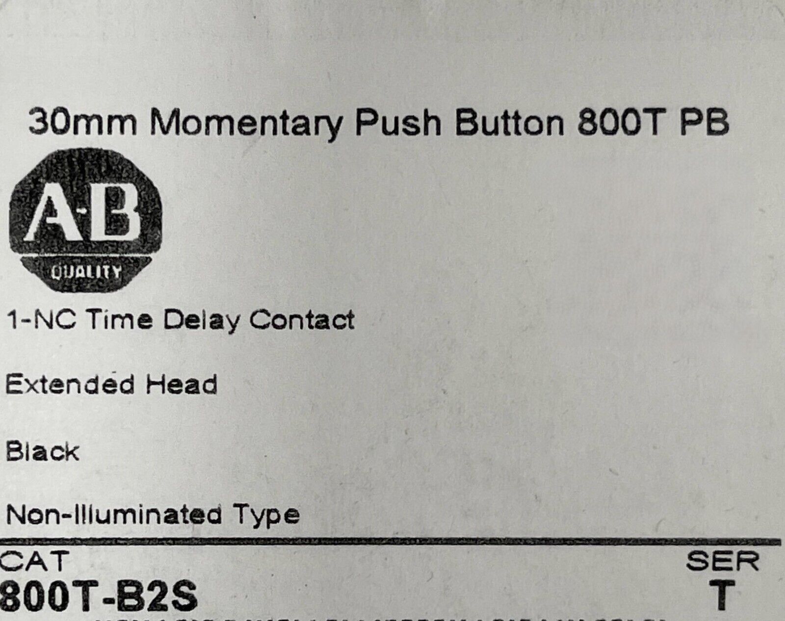 New-Allen Bradley 800T-B2S 30mm Momentary Black Push Button Time Delay Contact