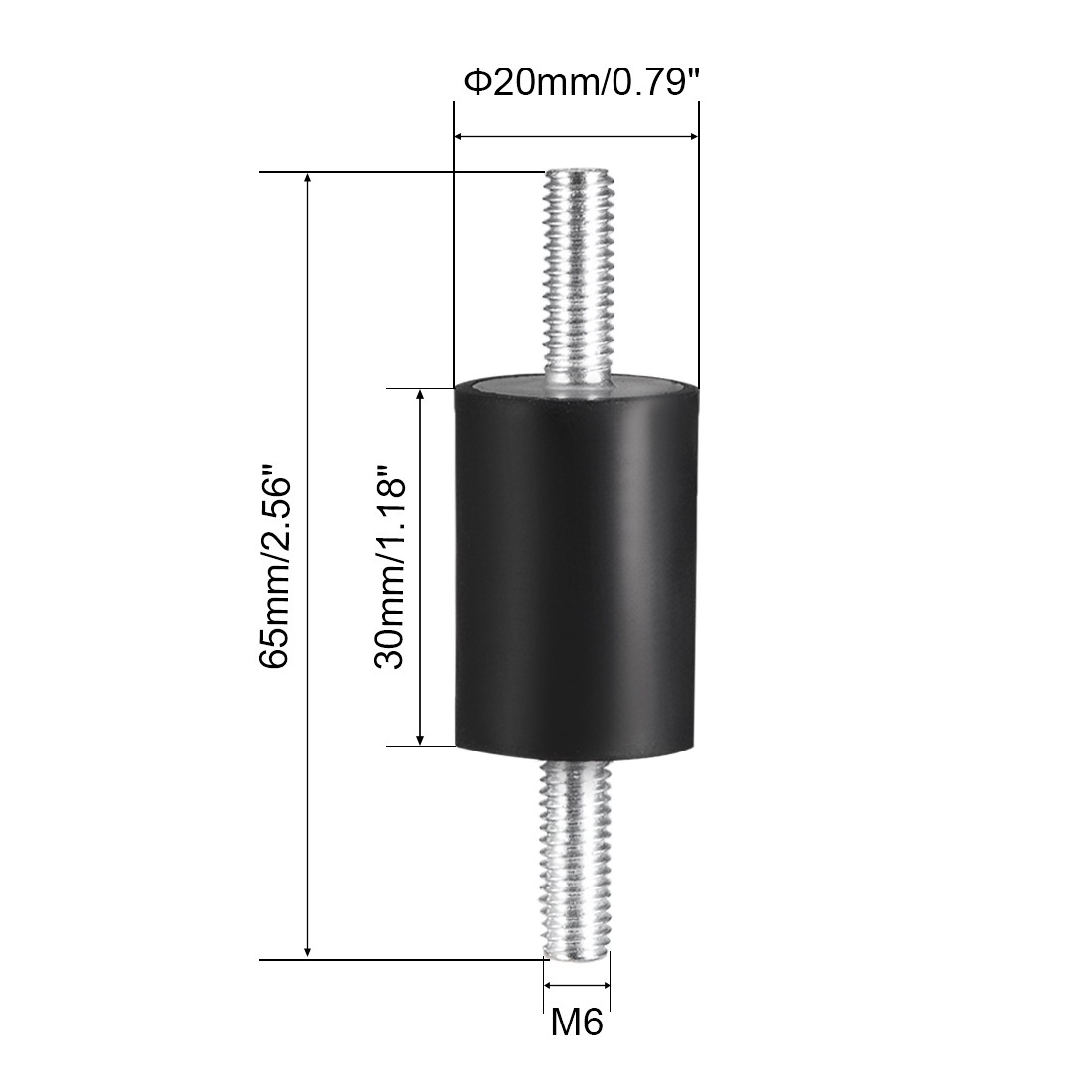 4pc 20 x 30mm Rubber Mounts with M6 x 18mm Studs Vibration Isolators