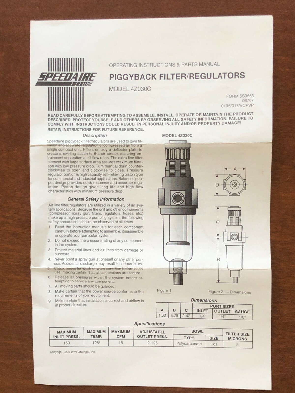New Old Stock SPEEDAIRE 5Z415A Filter/Regulator