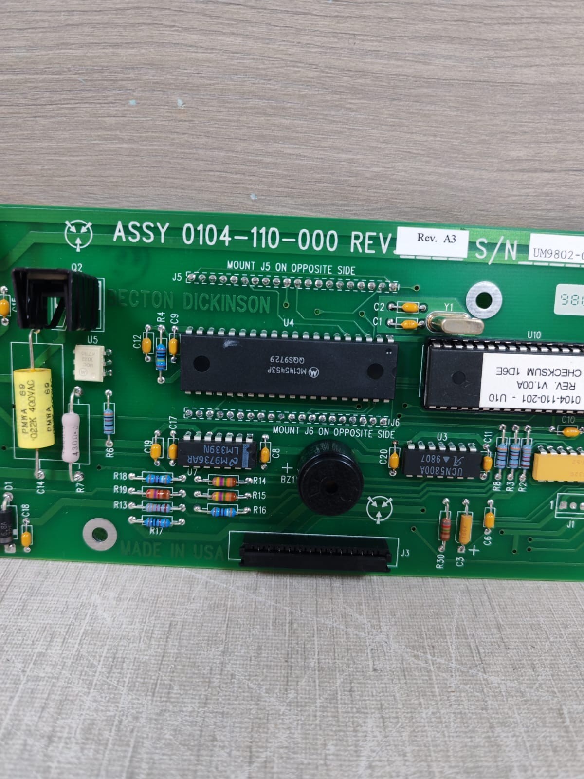 BECTON DICKINSON ASSY 0104-110-000 REV.A.3 MAIN PC BOARD P/N 0104-110-001 REV.A
