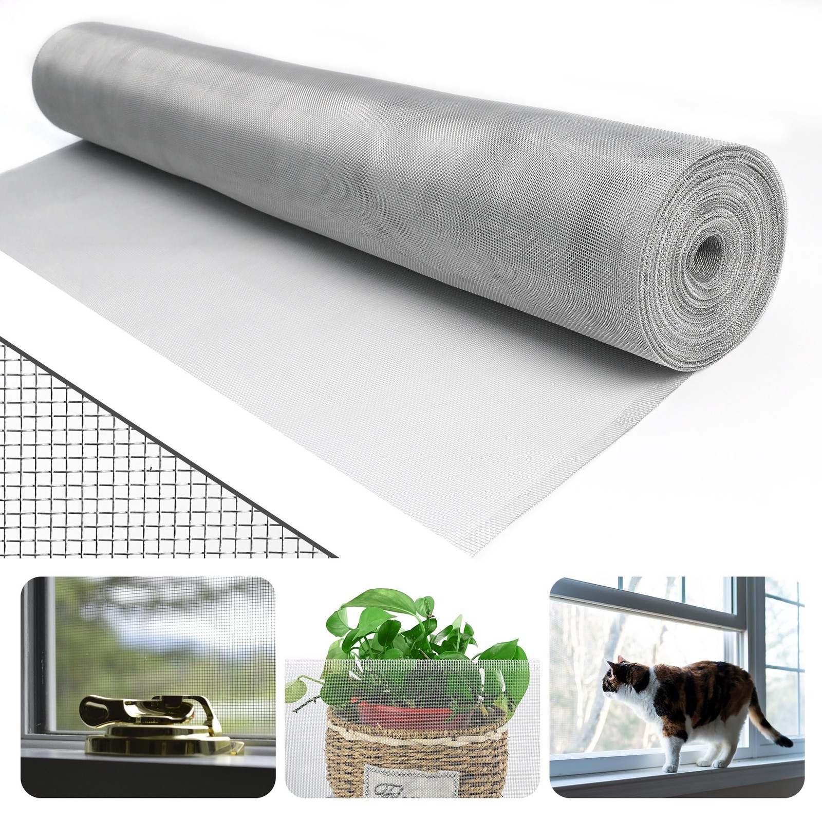 48In x 100Ft Aluminum Window Screen Mesh, High-Strength x 100F, Silver