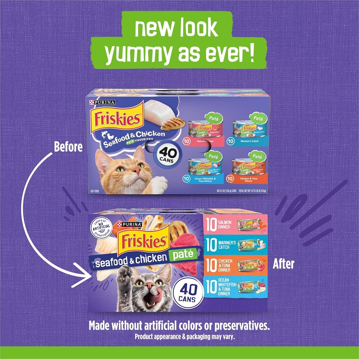 2Pack-Purina Friskies Pate Wet Cat Food Variety Pack 40ct 5.5oz Seafood Chicken