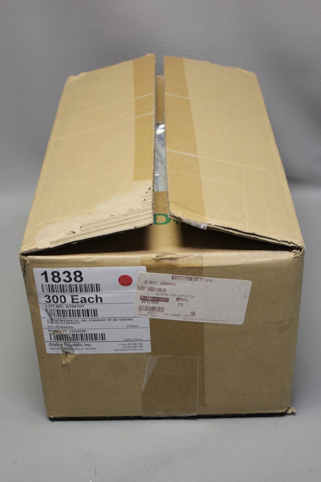 NEW CASE OF 300 GLOBE SCIENTIFIC 5mL ASPIRATING POLYSTYRENE PIPETTE 1838
