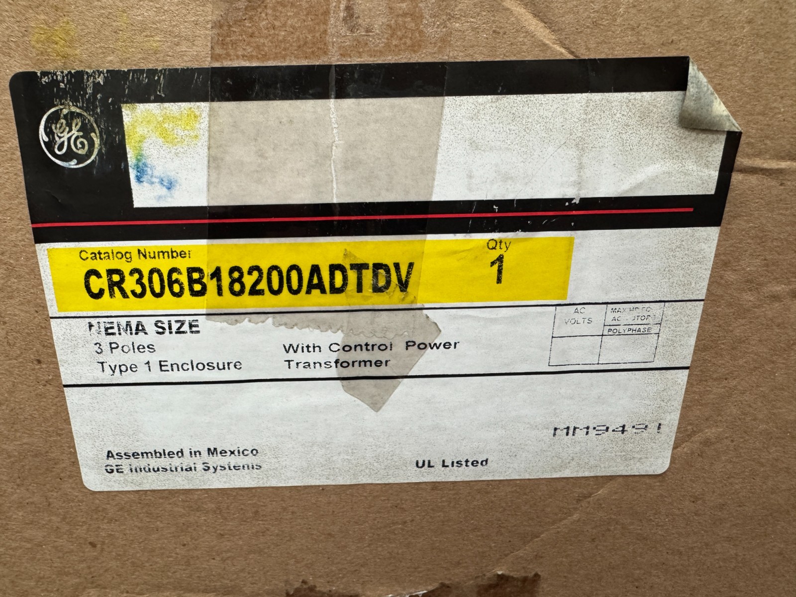 GE CR306B18200ADTDV Control Transformer.