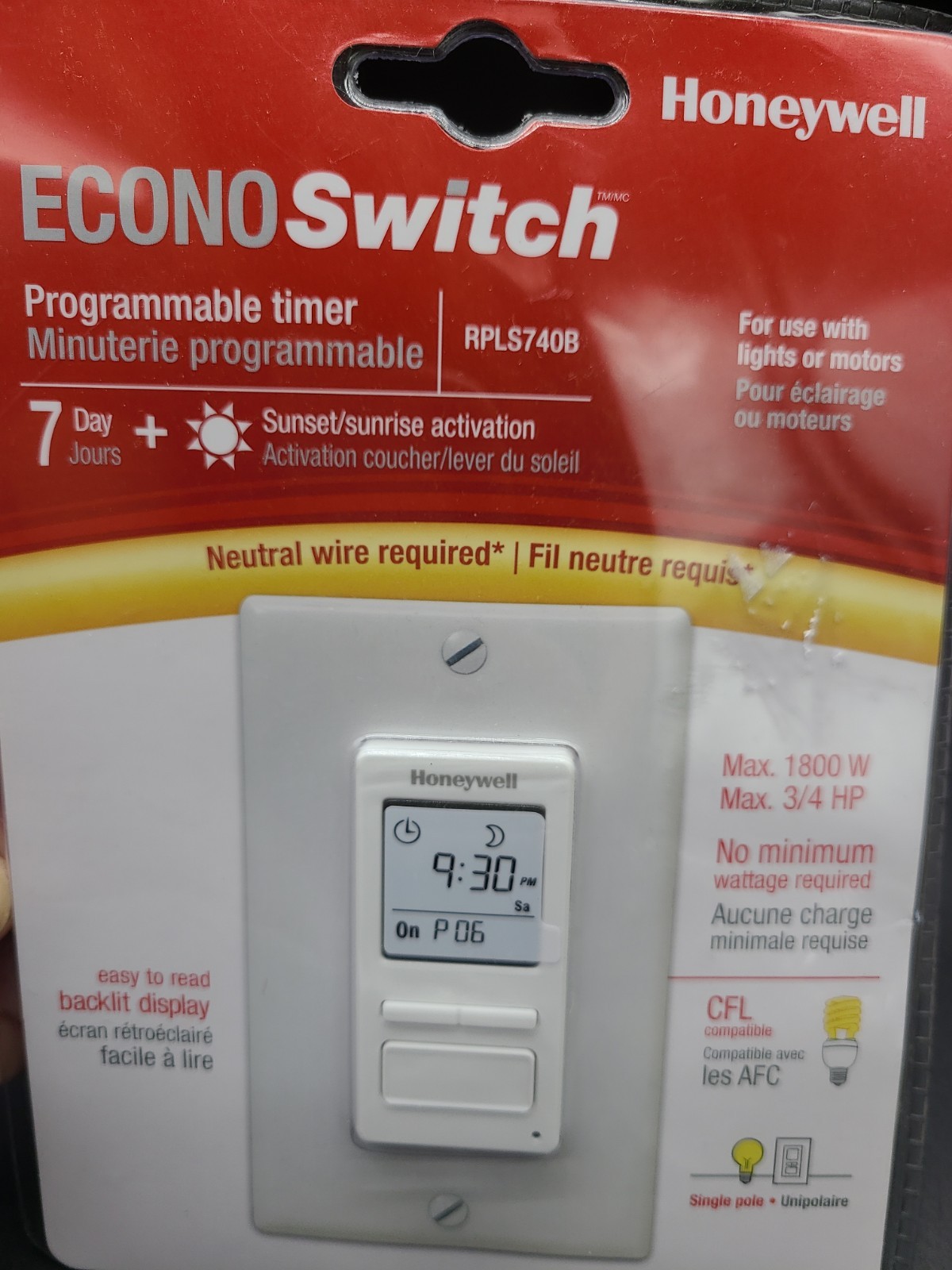 Honeywell 120-Volt 7-Day Programmable In/Out Motor & Light Switch Timer RPLS740B