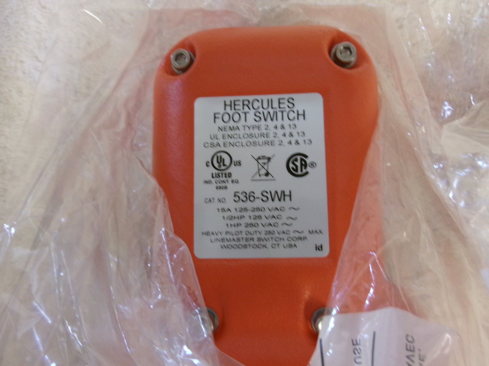 NIB Linemaster Switch Corp Hercules Foot Switch 536-SWH