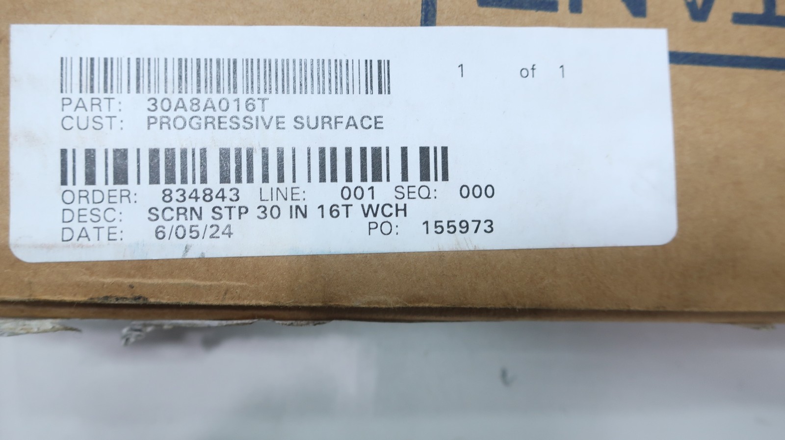 Sweco 30A8A016T Stainless 30in Screen 16t Wch