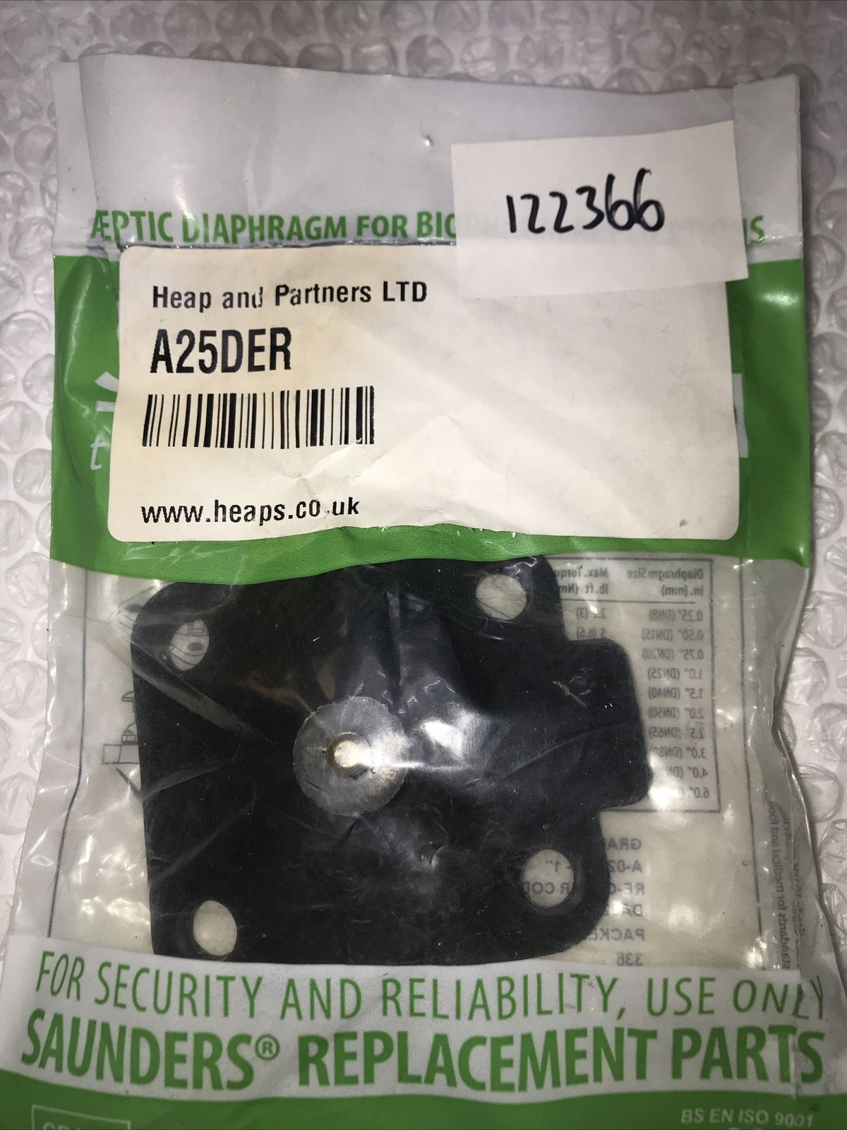 **NEW FACTORY BAG SAUNDERS A25DER (LOT OF 2) DIAPHRAGM REPLACMENT#