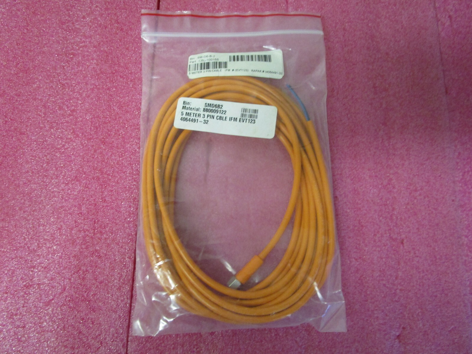 IFM Electronics EVT123 Female Cordset, 3 Pin, 5 Meter Cable Length CBL-100155