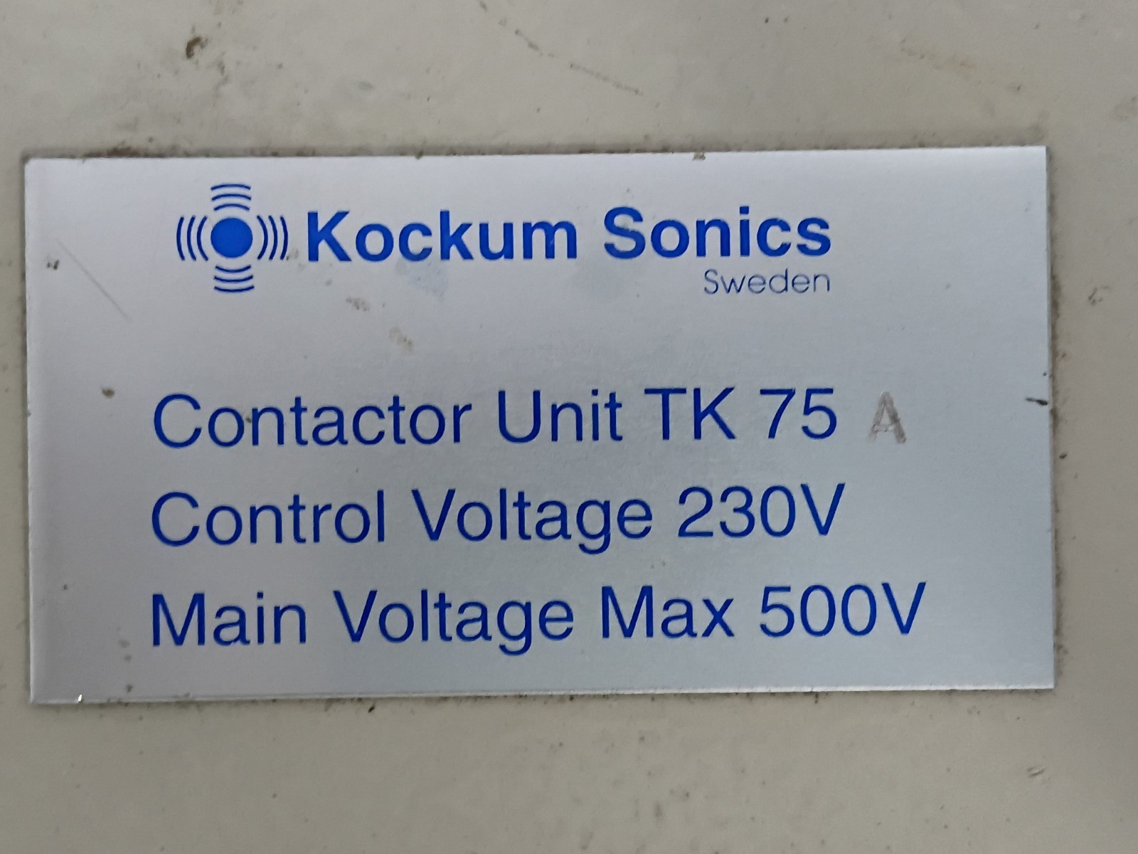 Kockum Sonics TK75 A Contactor Unit Control Voltage 230V Main Voltage Max 500V