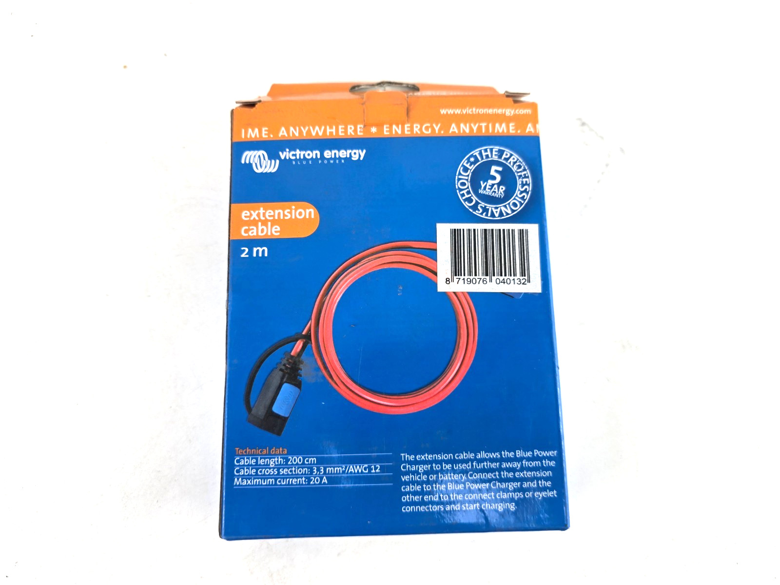 Victron Energy 2M Extension Cable f/IP65 Chargers Max Current 20 Amps