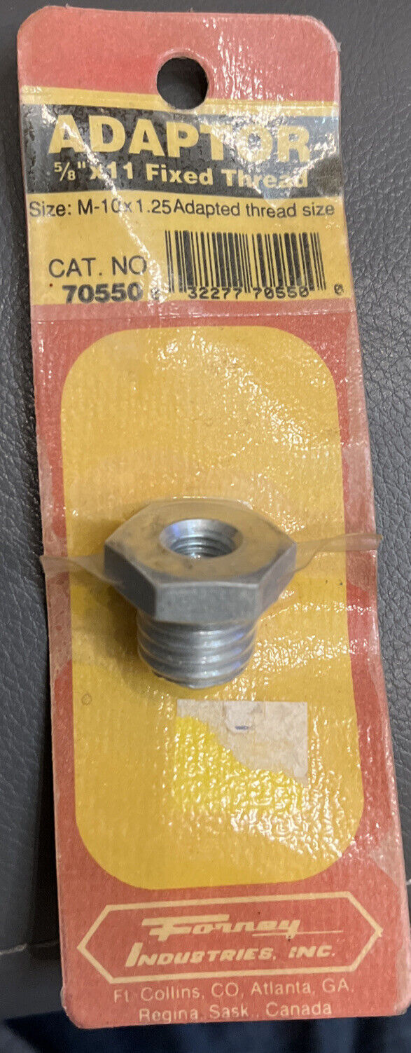 70550 Forney adaptor. 5/8 x11 fixed thread. Sizes M-10 x 1.25 thread