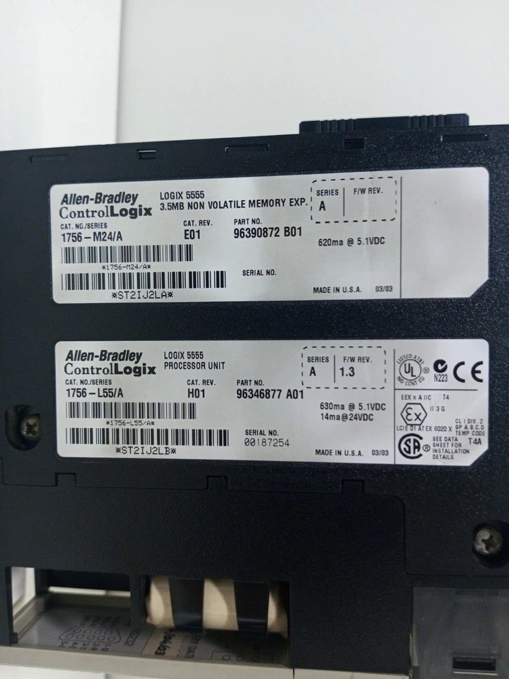 ALLEN BRADLEY 1756-L55 /A 3.5 NON VOLATILE MEMORY EXP 1756-M24 PROCESSOR UNIT