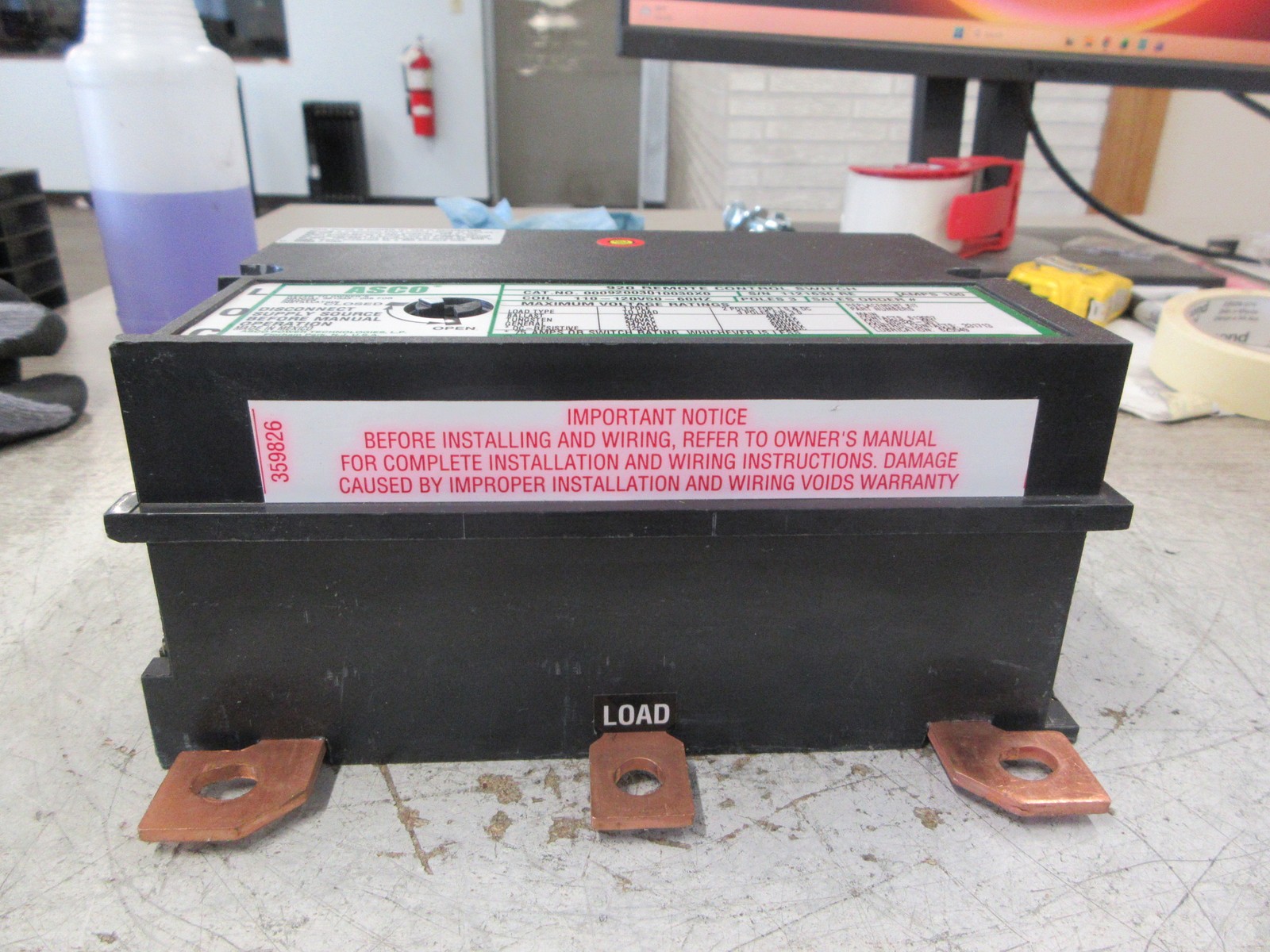 ASCO 920 Remote Control Switch 00092003010030X0 100A 110-120V Coil 3P 600V Used