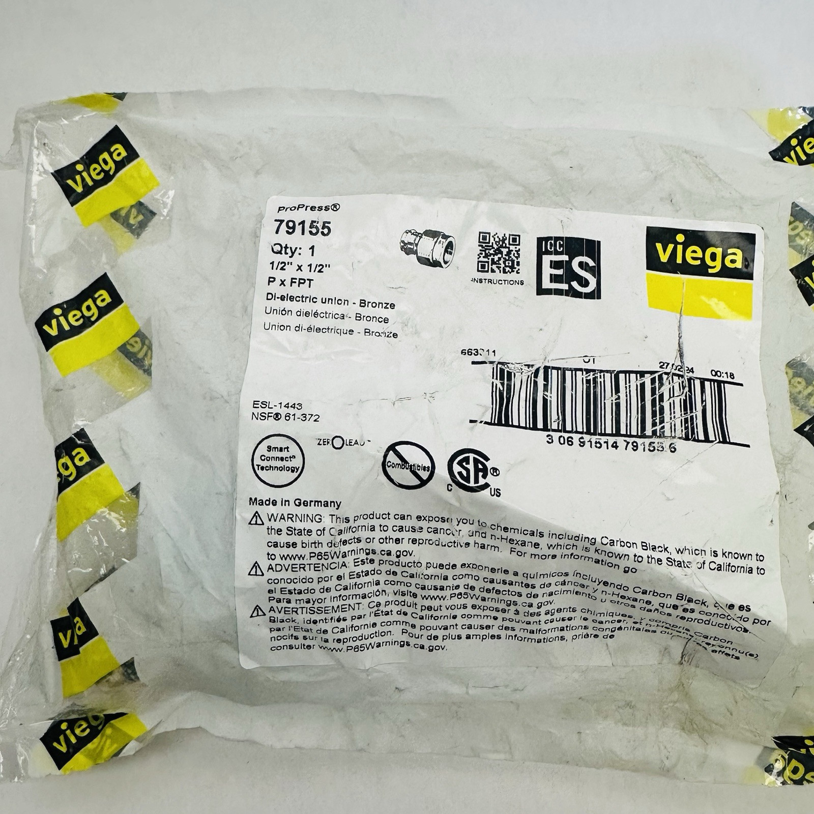 VIEGA 79155 PROPRESS DI-ELECTRIC UNION 1/2″ X 1/2″