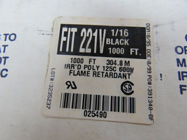ALPHA WIRE FIT-221V-1/16 BK Qty of 970 per Lot Heat Shrink Tubing, Flexible 0.0