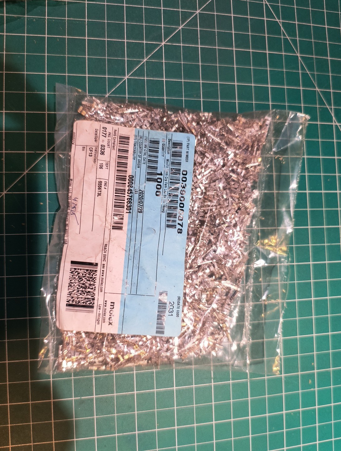 MOLEX 39-00-0078 Qty of 1000 Socket Contact Tin 16 AWG Mini Fit Jr