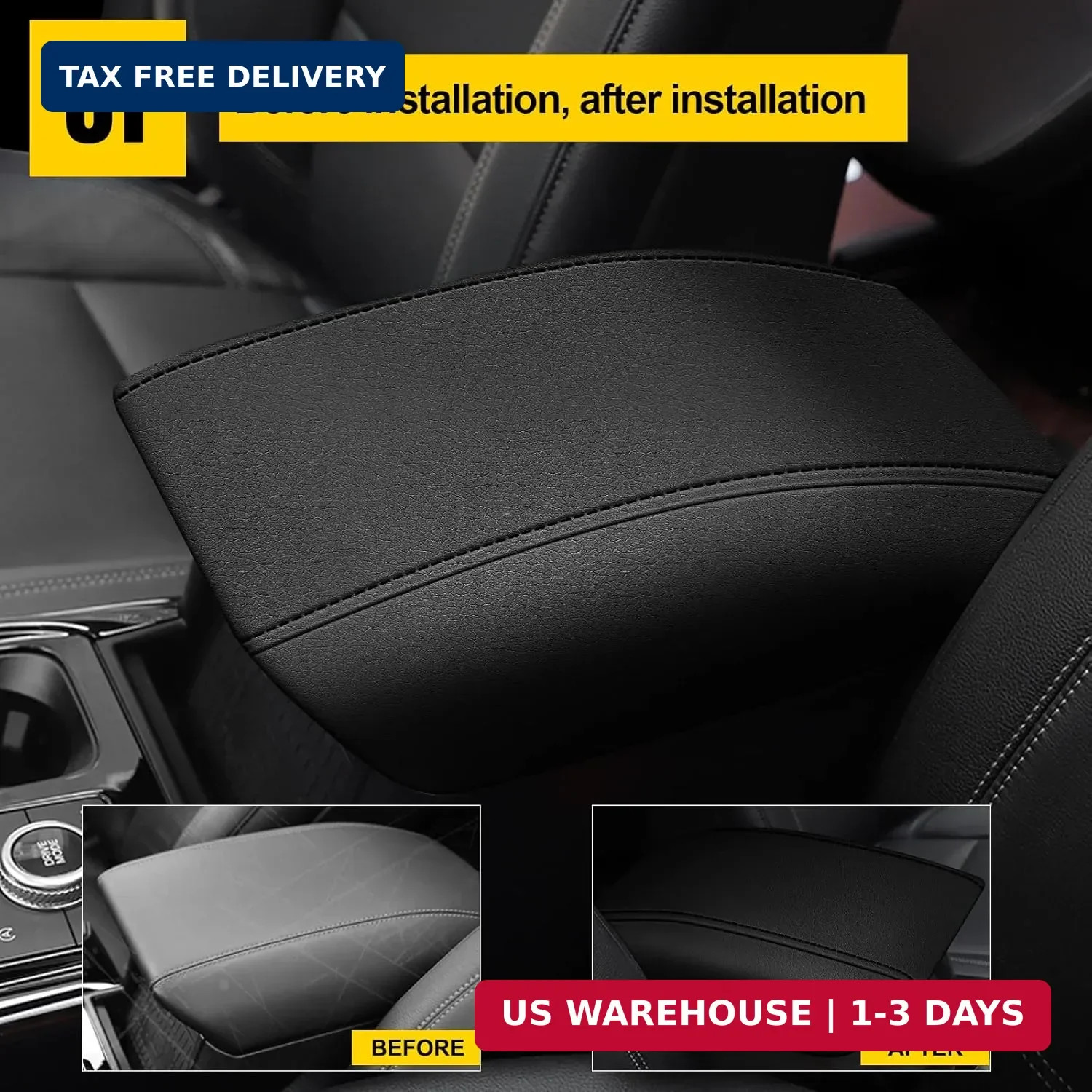 AOMSAZTO Console Covers for 2020-2022 Ford Explorer Leather Black with Black Sti